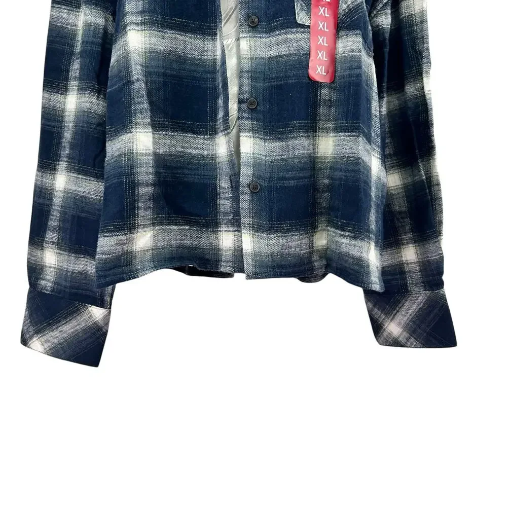 Scotch Soda Blue Plaid Cropped Flannel Top Women Sz XL Tomboy Femm Mountain Town - Picture 9 of 16